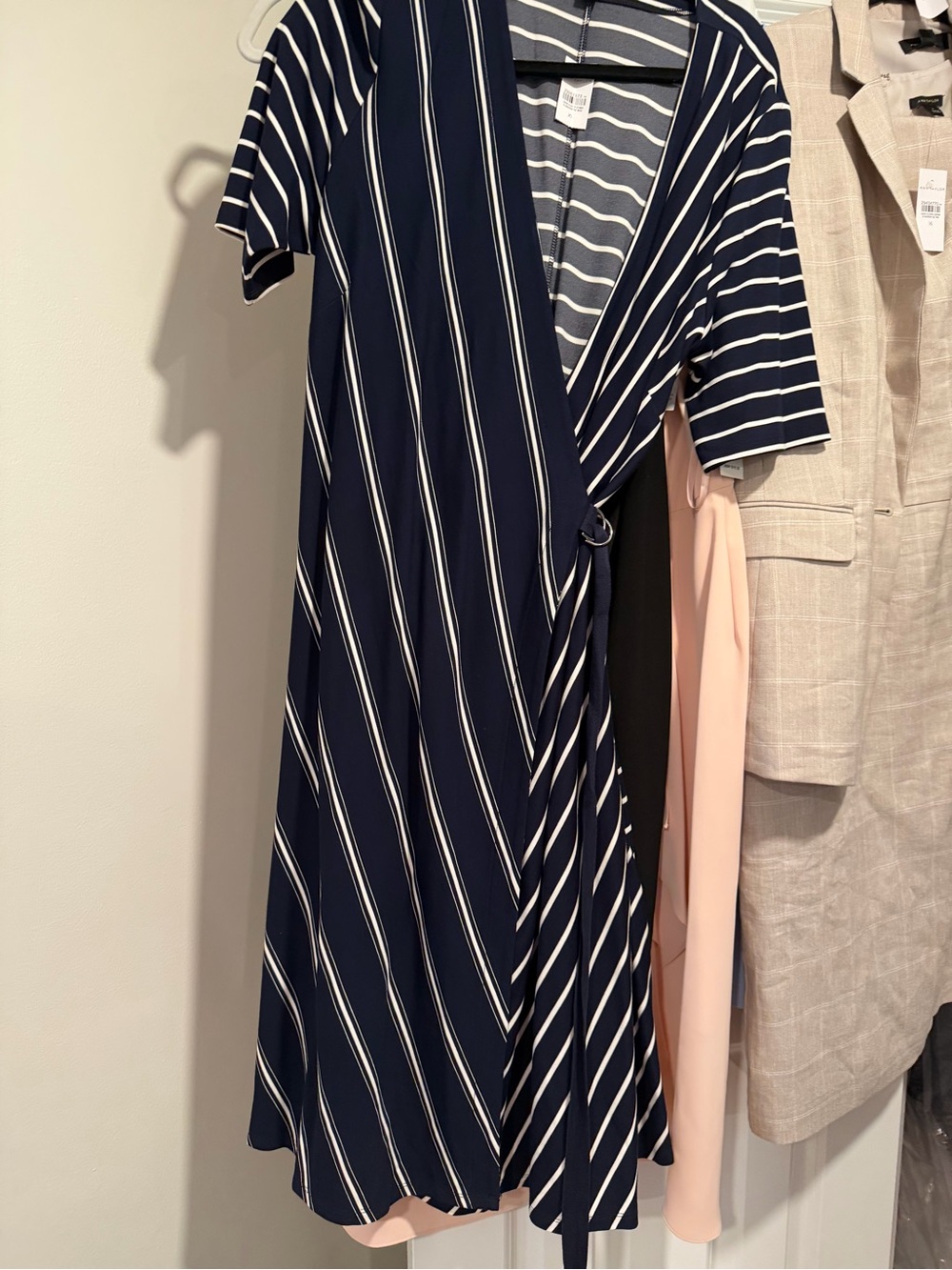 Ann Taylor Navy and White Striped Wrap Midi Dress